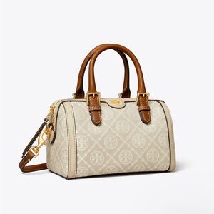 TORY BURCH Petite T Monogram Barrel Crossbody Bag in Natural